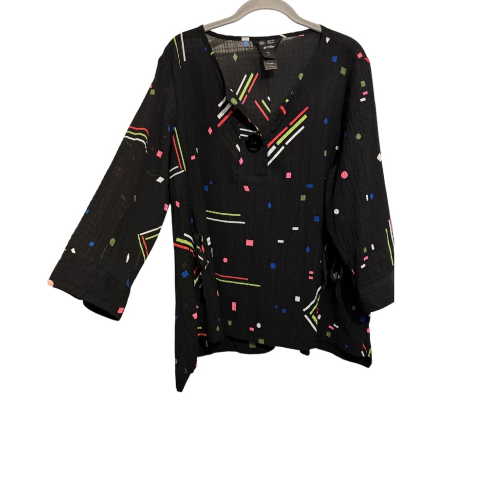 Ali Miles Tunic Women PXL Black Geometric Abstract Art To Wear Avant Garde Top